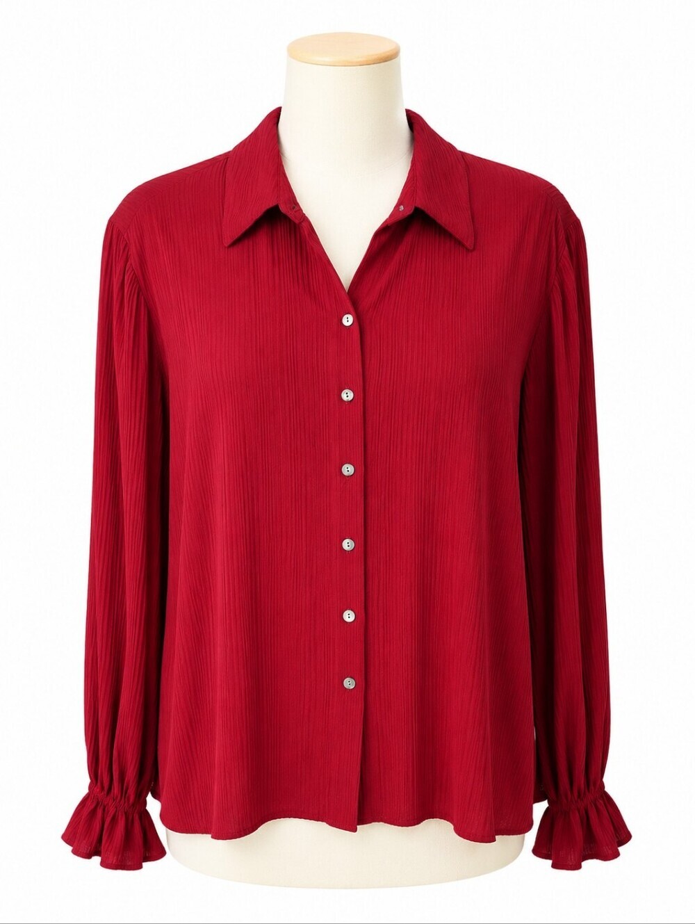 Talbots Vintage Red Crinkle Pleat Port Sleeve Button Down Shirt S Romantic Goth